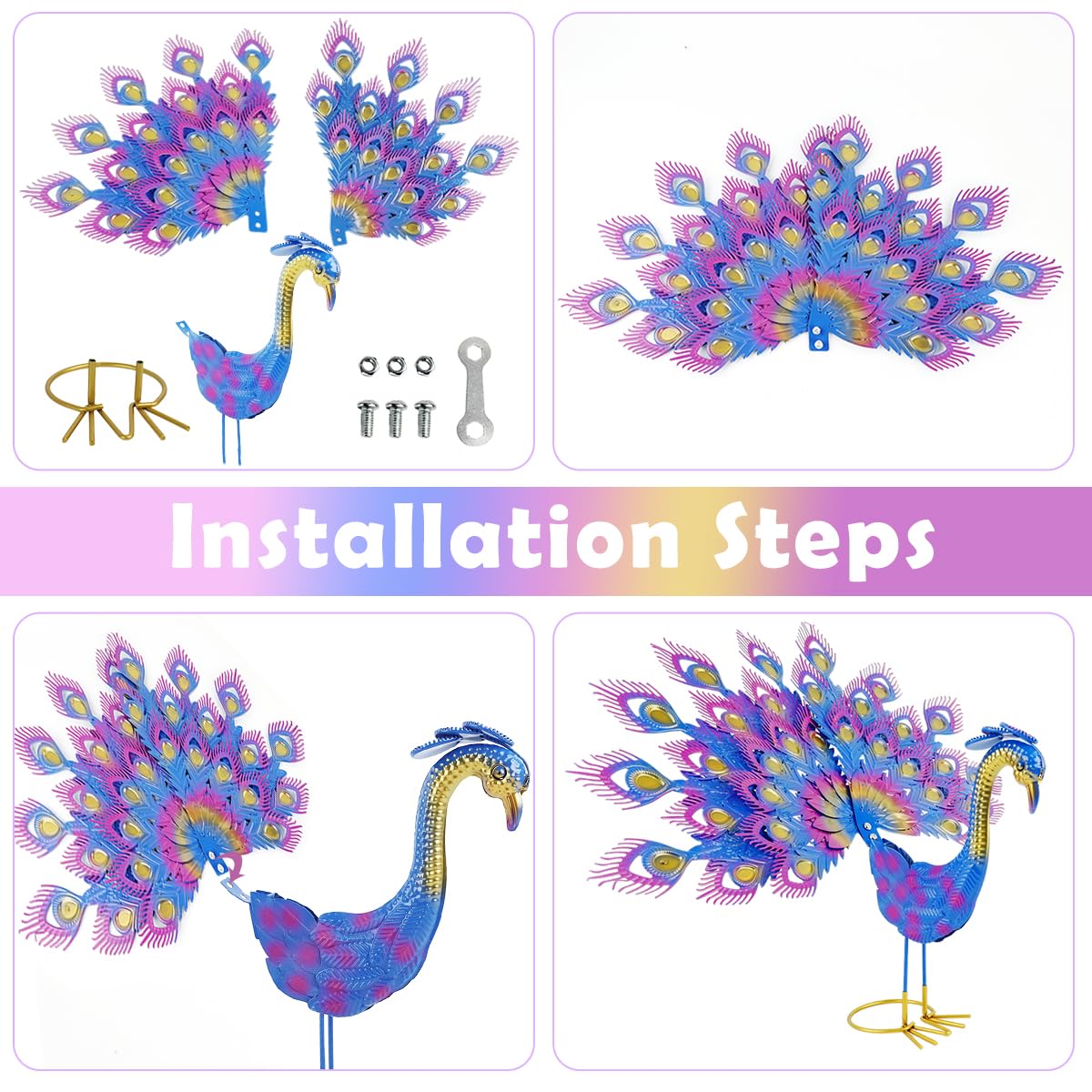 HASTHIP Peacock Decoration for Home and Garden featuring 38cm Wrought Iron Art Showpiece