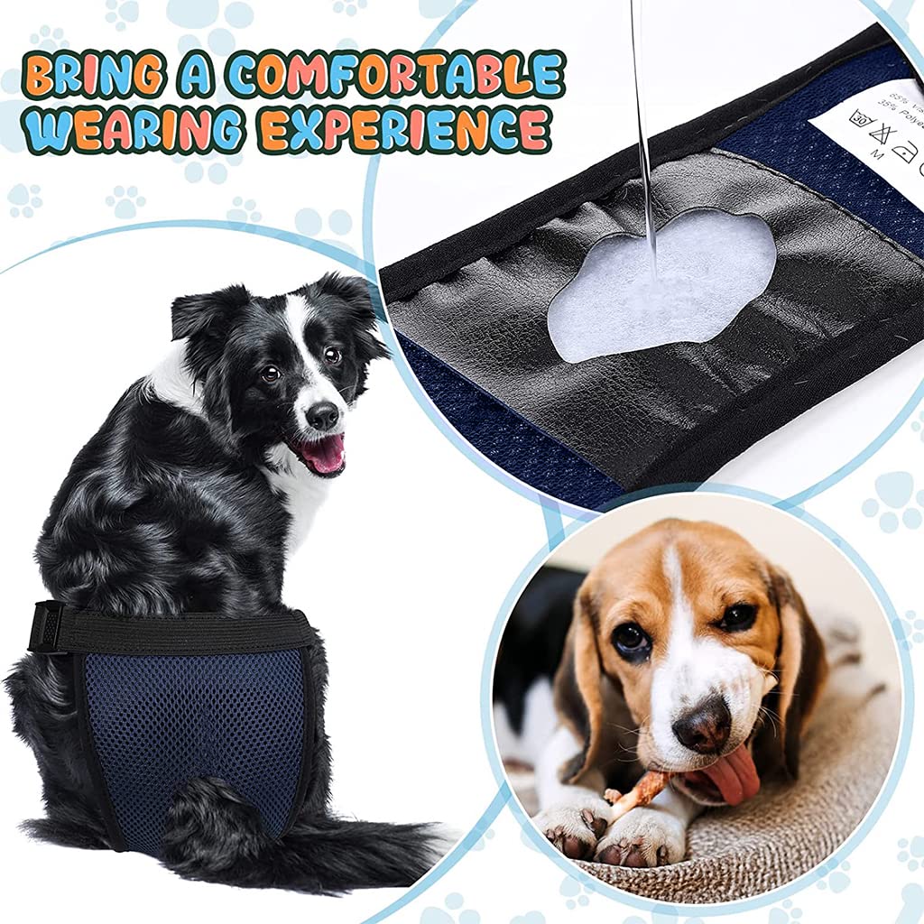 HASTHIP® Breathable Reusable Female Dogs Diapers with 6pcs Absorbption Cotton Pad Comfort Reusable Doggy Diapers for Female Dog, Puppy(Blue, XL, Recommended Waist 16''-21'')