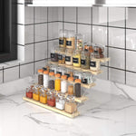 HASTHIP® 5-Tier Wooden Kitchen Organizer Rack with Solid Wood Steps, Space-Saving Kitchen Stand Organiser for Spice Jars, Bottles, Pantry, Stand for Kitchen Storage Rack