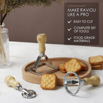 HASTHIP Ravioli Stamp Maker Cutter Set of 3 with Wooden Handle and Fluted Edge for Pasta | Food‑Grade Stainless Steel