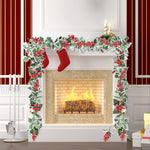 HASTHIP Christmas Berry Garland for Fireplace Mantel and Stair Decor with 5.7ft Vine | Frosted Red Berries and Green Holly Leaves