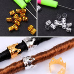 HASTHIP Dreadlock Crochet Hooks Set for Braiding with 2 Sizes and 30 Crown Charms | Gold & Silver