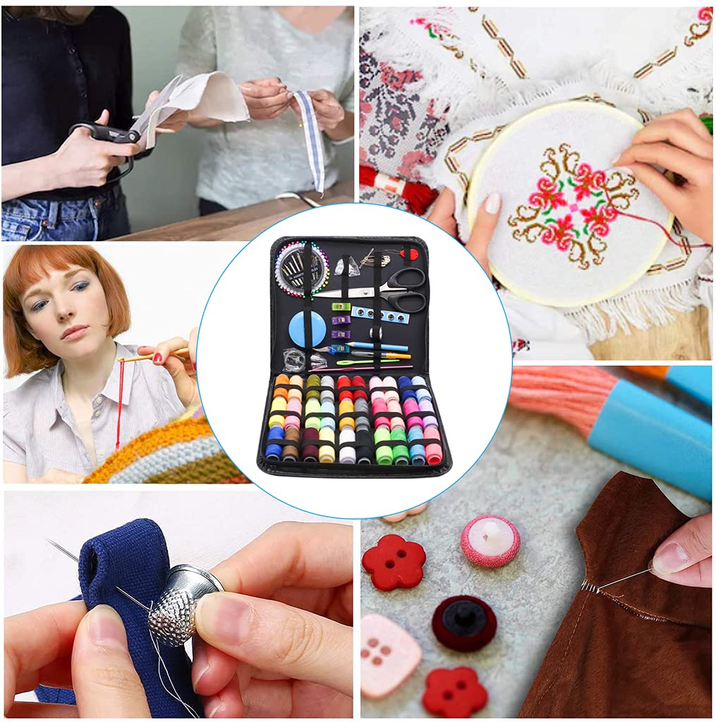 Sewing Kit 126pcs Needle and Thread Kit 30 Large Cotton Thread Bobbins PU Case for Women Suitable for Home Travel and Emergency Use