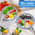 HASTHIP Kids Food Plate for Toddler Self Feeding with Suction Cups featuring 9 in 3 Compartment Stainless Steel Design