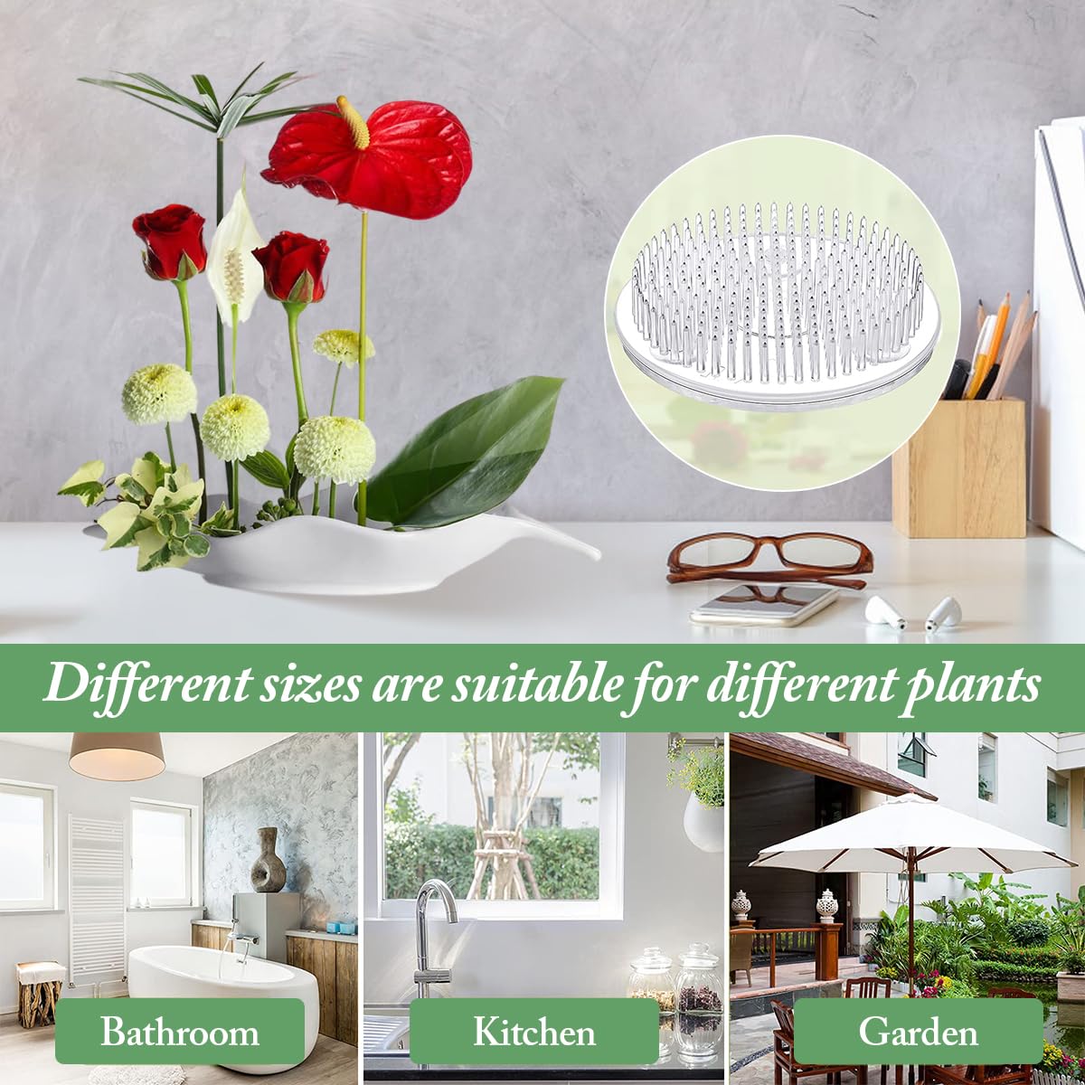 HASTHIP Flower Arrangement Tray 2.76 in Round Ikebana Holder with Suction Cups | 2 Pcs Plastic Stable Floral Frog