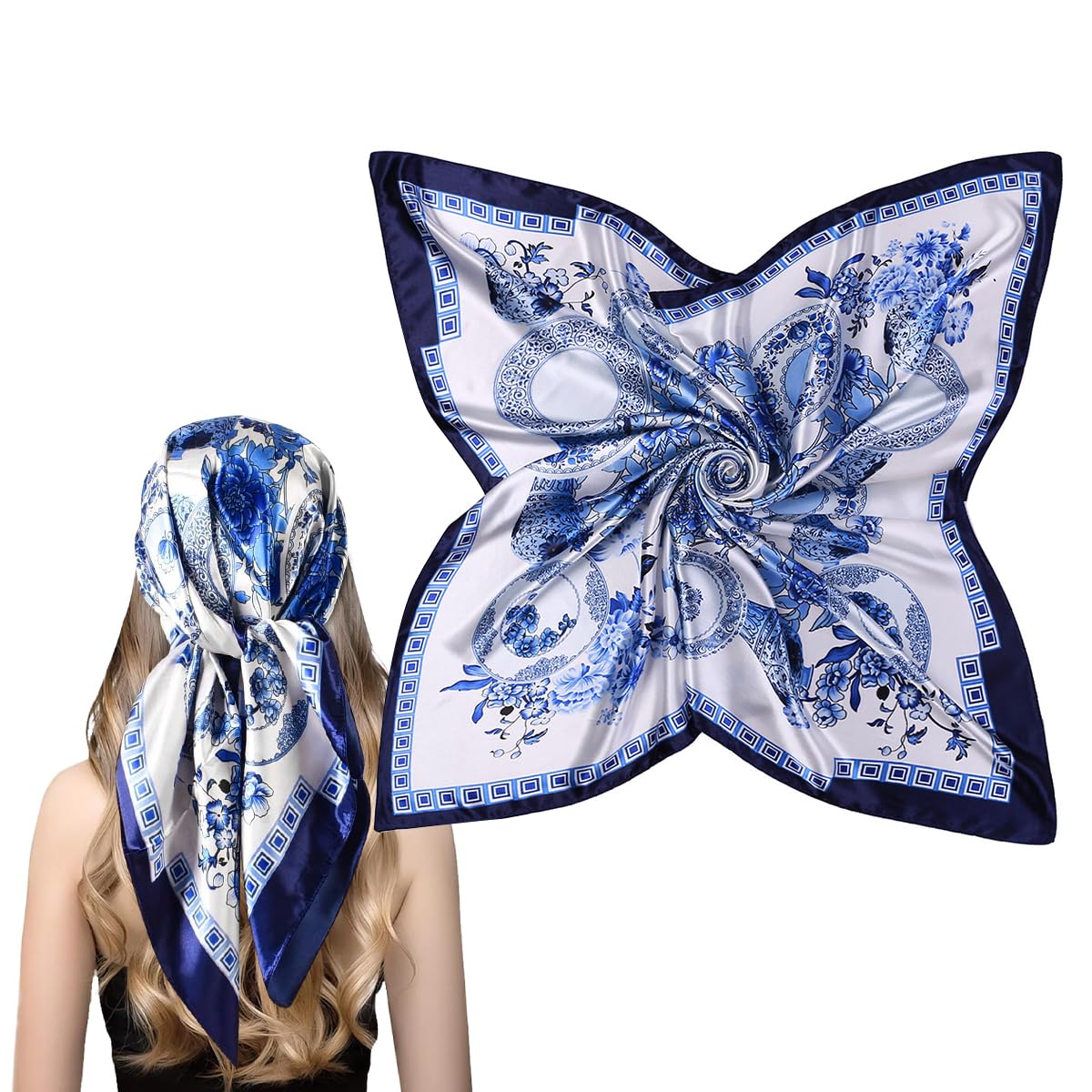 HASTHIP® Silk Scarf for Women Neck Hair Scarf For Woman Lightweight Large Satin Head Scarves Fashion Neckerchief for Suit, Blazers, Shirts, Bag
