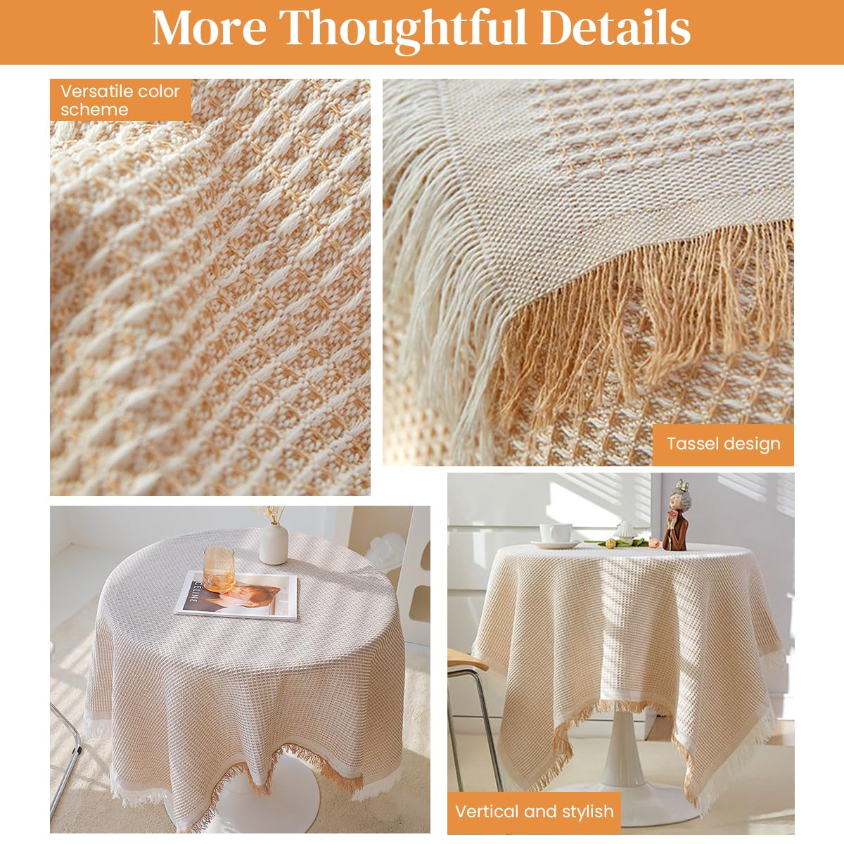 HASTHIP Table Cover for 4 Seater Dining Table 51.2x51.2 in with Cotton Linen Fabric | Beige Square Design