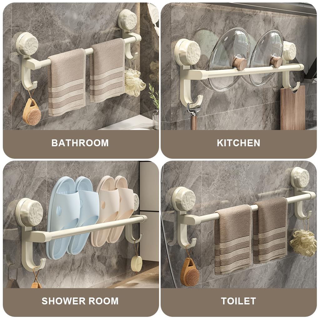 HASTHIP Towel Holder for Bathroom 50×15 cm with Dual Hooks featuring Suction Cup Mount | Carbon Steel Rustproof Organizer
