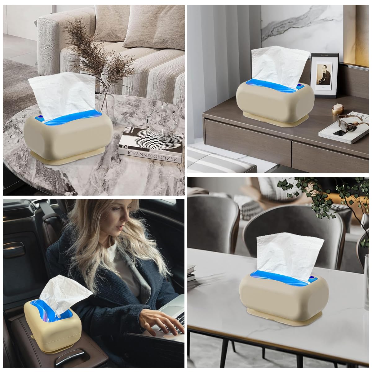 Silicone Tissue Box Strong Suction Cup Tissue Paper Box Desk Tissue Box Wall Mount Tissue Box Under Desk Space Saving Under Desk Tissue Paper Box for Dressing Table, Desk, Office