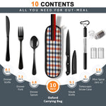 HASTHIP Portable Travel Utensils Set for Camping and Office with Zipper Case and Straw | Reusable Stainless Steel Flatware in Black