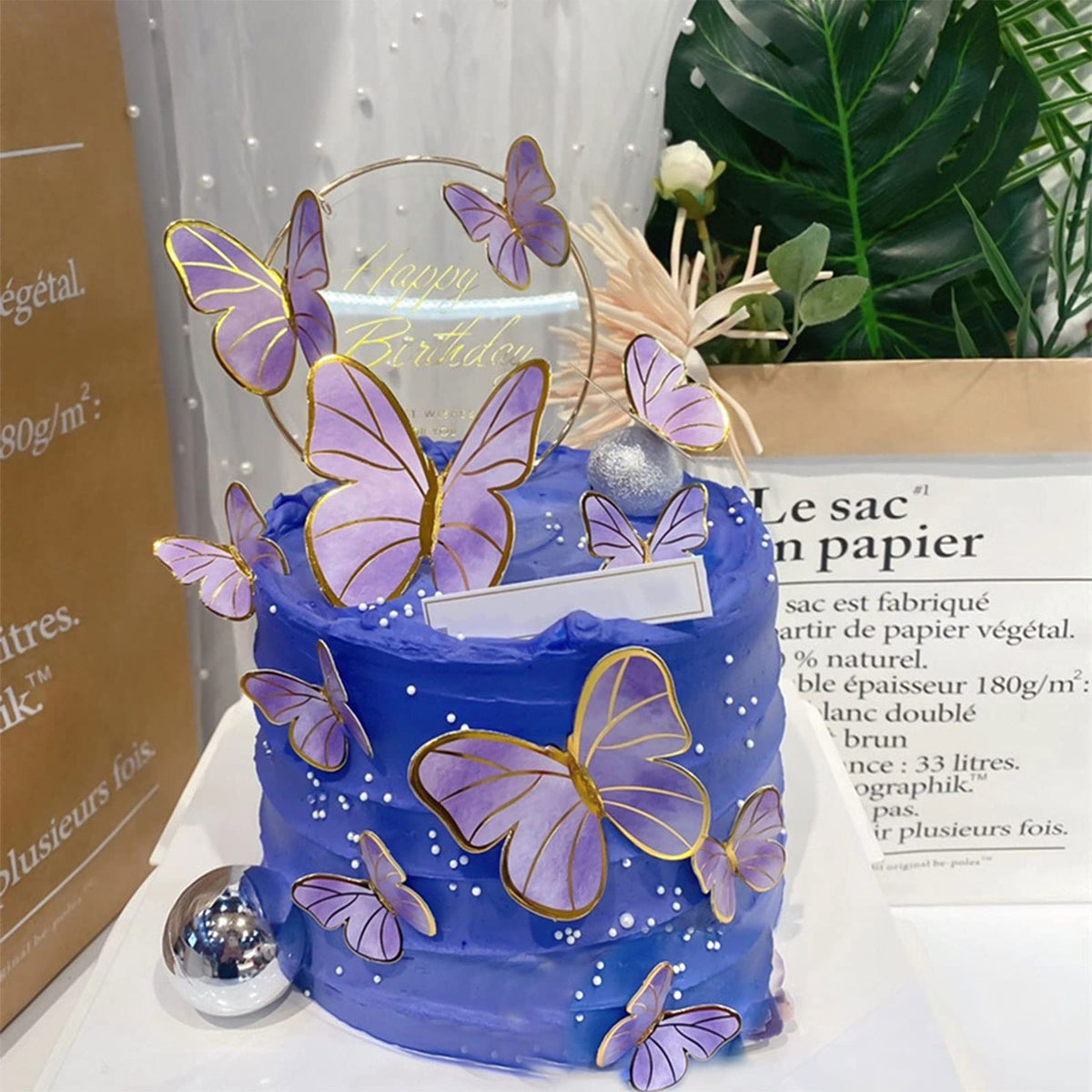 HASTHIP Cake Decoration Items Set for Birthday Cakes with 56Pcs Butterfly Toppers | Purple Decor for Girls Party
