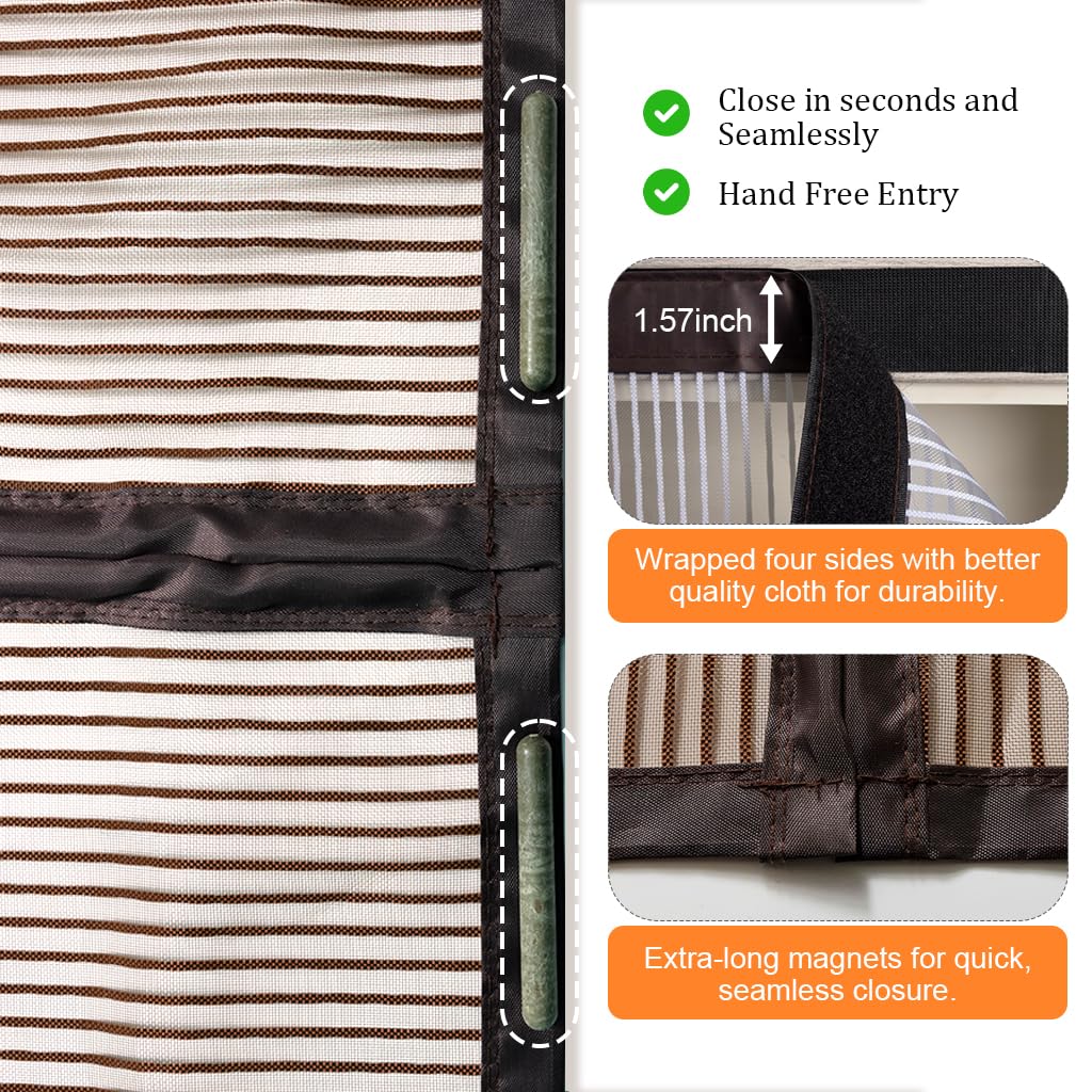 HASTHIP Screen Magnetic Mosquito Net for Door 39.37x 82.68 in with Auto Close Magnets | Coffee Patchwork Polyester Mesh Curtain