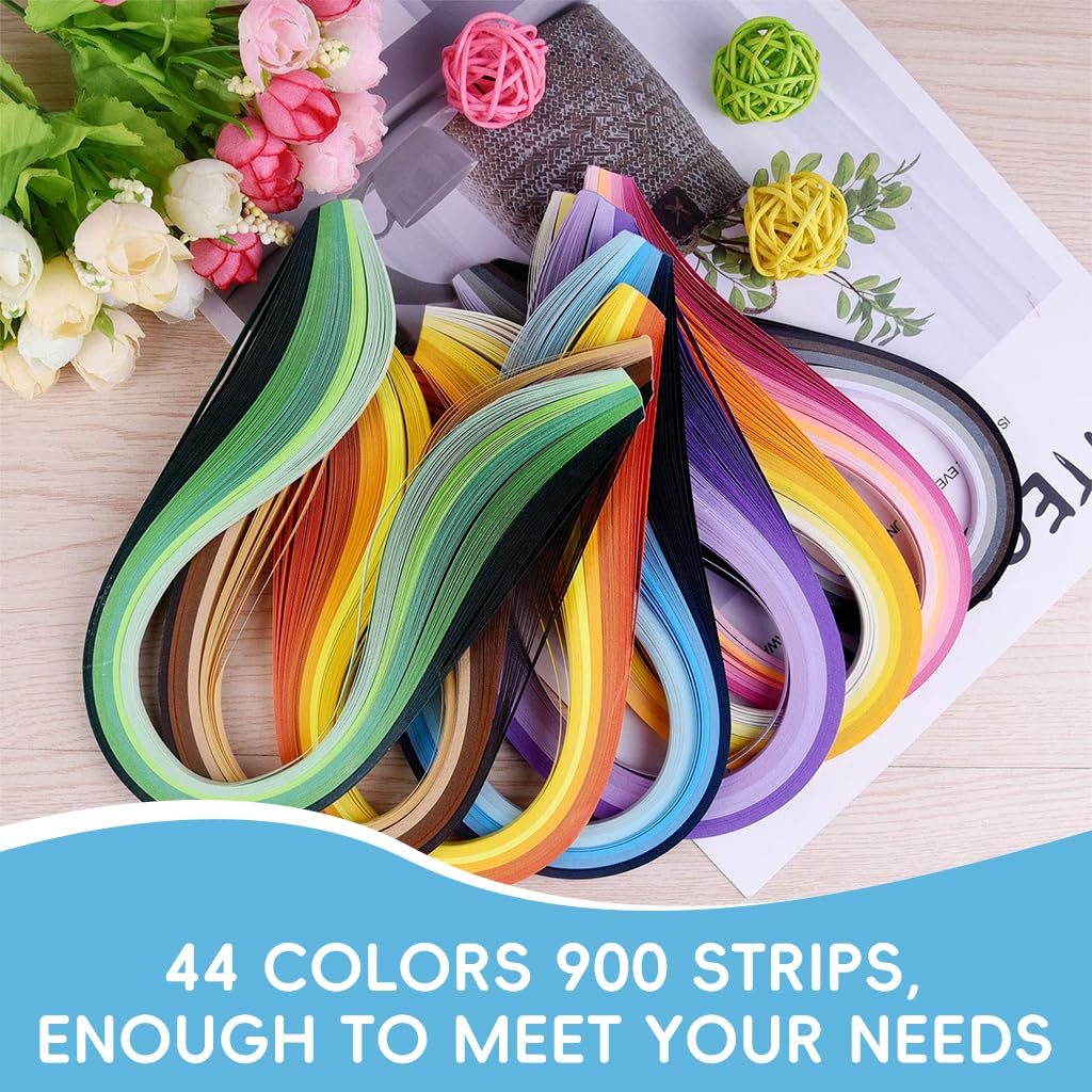HASTHIP® Paper Quilling Kit 900pcs Multi Colors 5mm Quilling Paper Strips Quilling Tool Set Quilling Tool Quilling Template Board Curling Tool Scissors Set Accessories for DIY Paper Quilling Craft
