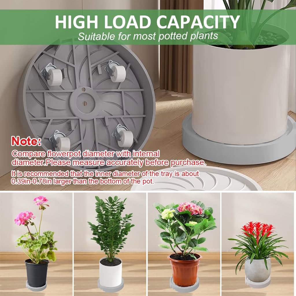 HASTHIP Plant Caddy for Indoor & Outdoor Pots featuring 360° Rotatable Wheels and 8.66 in Tray