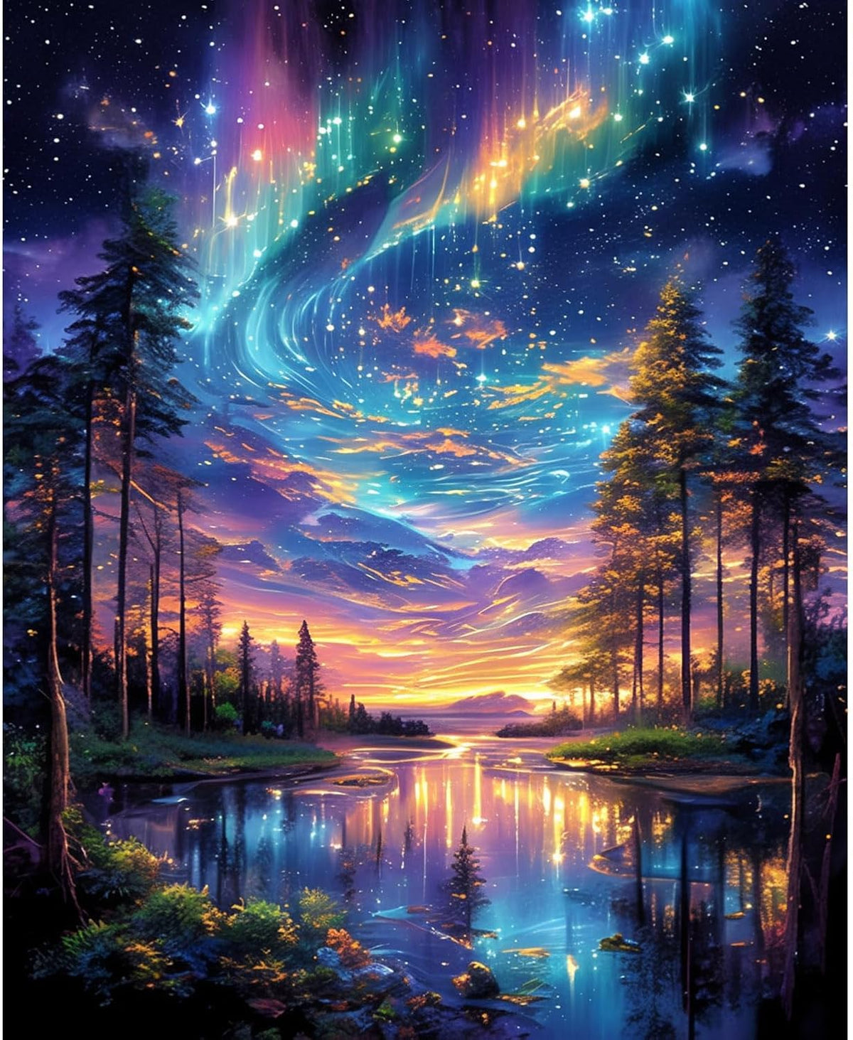 HASTHIP Aurora Forest Paint by Numbers Kit for Adults & Kids