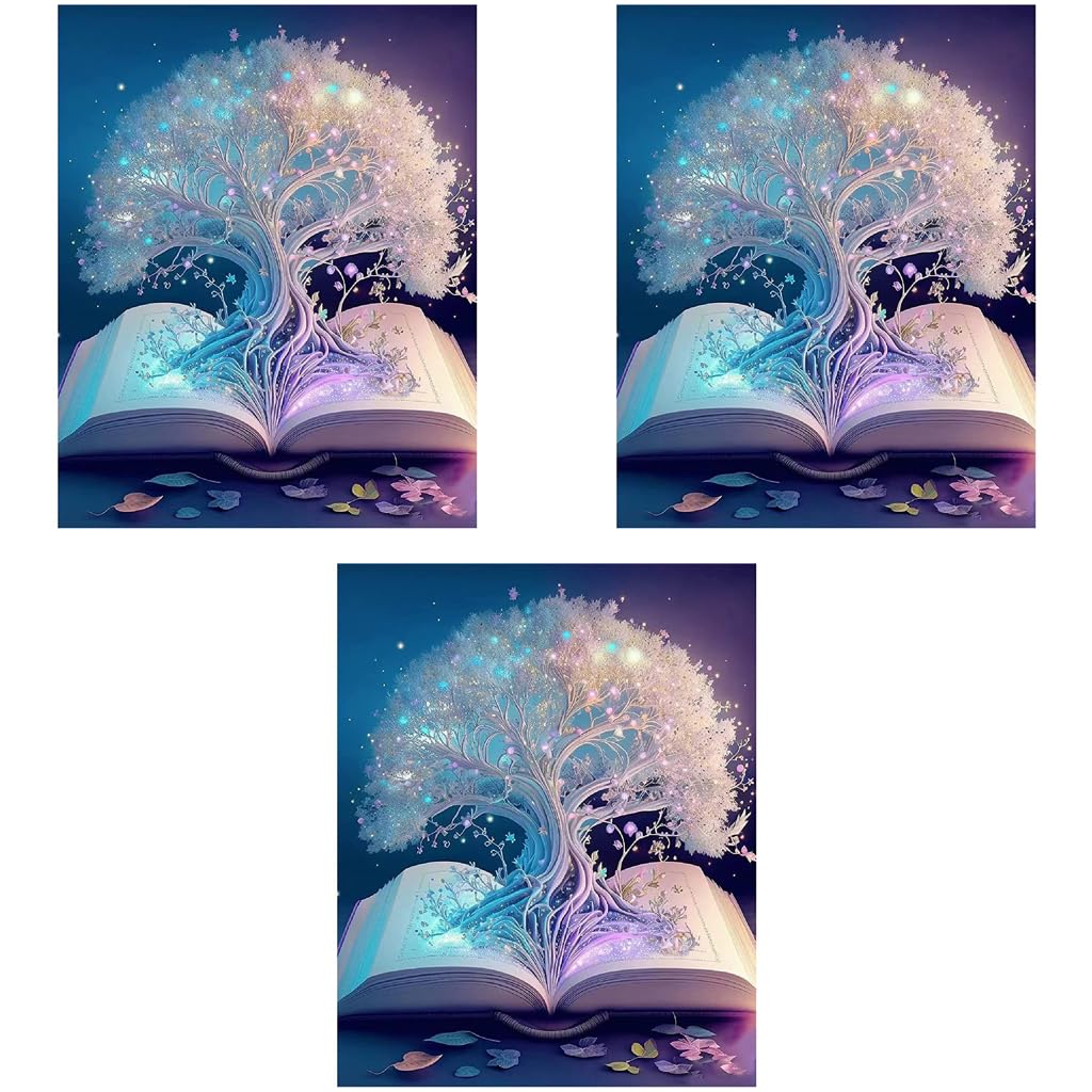HASTHIP® Diamond Painting Kit 12x16inch White Tree of Life 5D for Adults Kids Suitable Home Leisure Wall Decoration Gift 3PCS