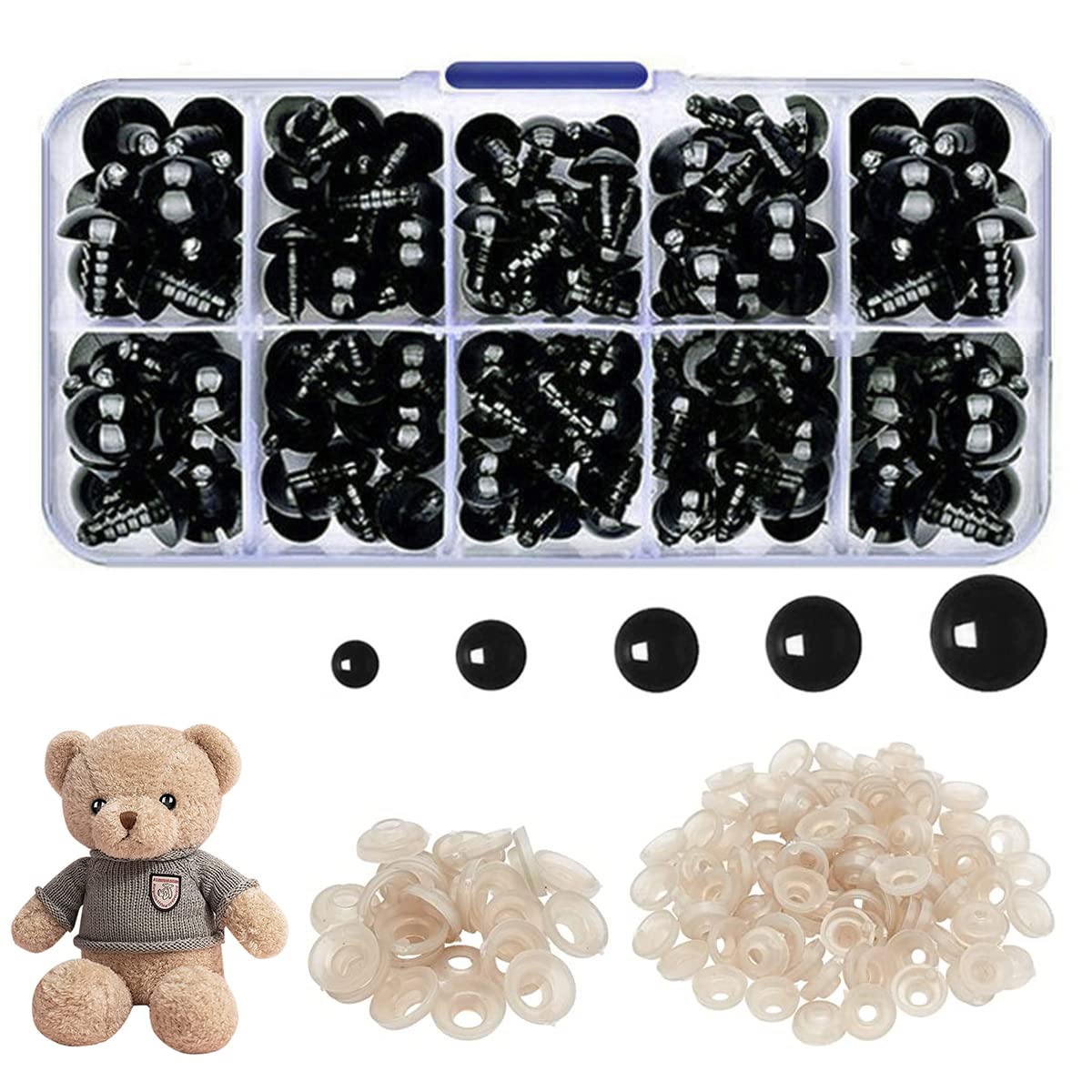HASTHIP® 142pcs Ojos de Seguridad con Arandelas para Muñecos,Ojos Plásticos Negros y de Colores para Juguetes Peluche,Ganchillo Manualidades y Reparación Muñecas