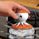 HASTHIP Cute Octopus Dish Brush for Kitchen Cleaning with Soap Dispensing Handle and Stainless Steel Scrubber | Wall Mounted Tray Set