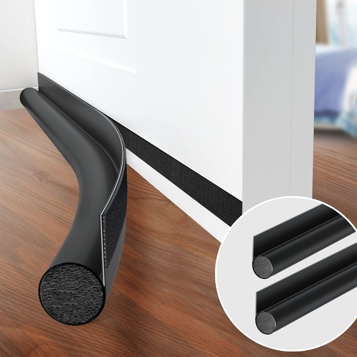 HASTHIP Door Bottom Sealing Strip 37.4 in 2 Pack for Draft Blocking with Self Adhesive | Black PU and PVC Foam Weather Stripping