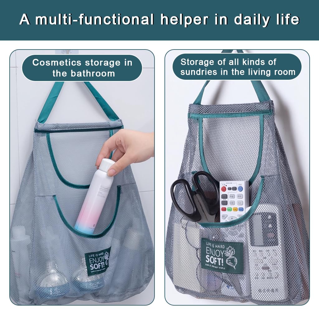 HASTHIP Hanging Mesh Storage Bags for Kitchen Produce featuring Dual Pocket Net Design | 3pcs Reusable Mesh Fabric