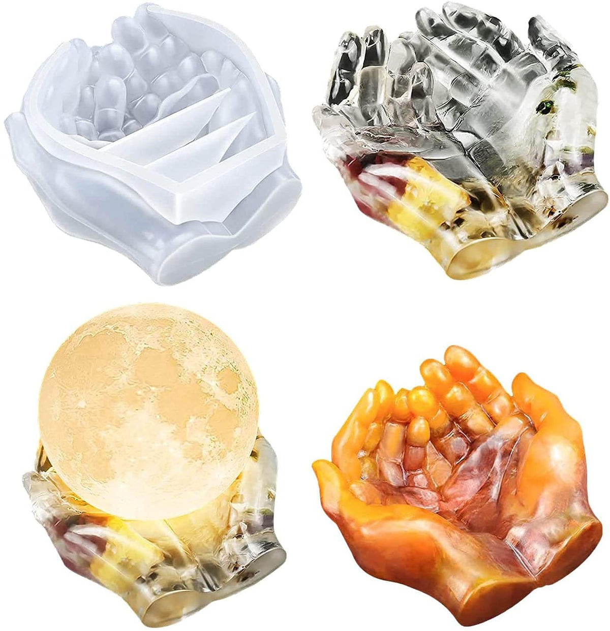 HASTHIP Resin Art Moulds for Moon Lamp Stand featuring Hands Shaped Design 6.06×5.62 in Silicone | Ideal for DIY Jewelry Tray and Home Decoration