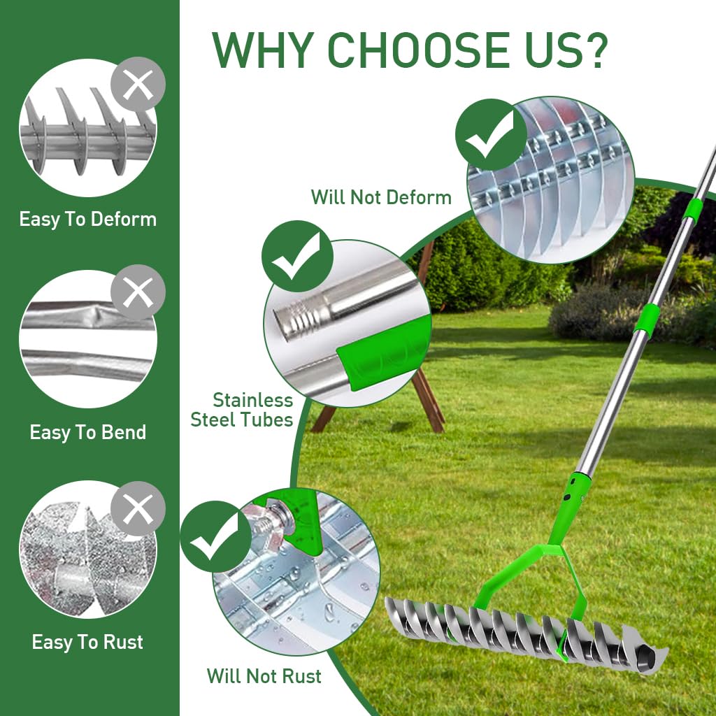 HASTHIP Garden Rake for Lawn Care with 170cm Adjustable Handle featuring Dual‑Edge Alloy Steel | 2PCS Heavy Duty Farming Tool