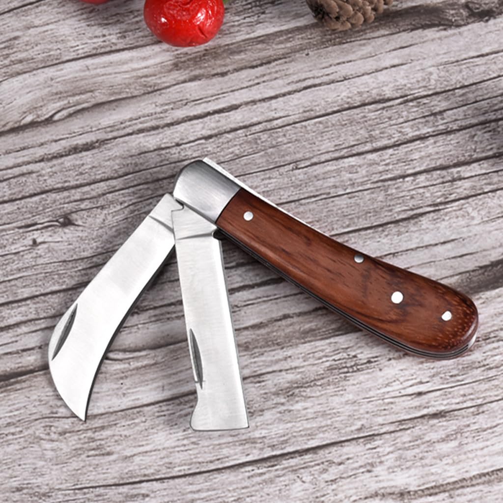 HASTHIP Grafting Knife for Plants with Dual Blade featuring Foldable Design and Wooden Handle
