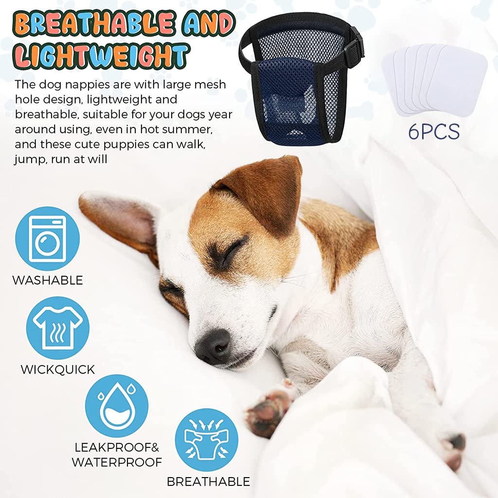 HASTHIP® Pañales Reutilizables para Perros Hembra Transpirables con 3 Almohadillas Absorbentes de Algodón,Cintura Elástica y Hebilla Rápida,Lavables y Cómodos para Cachorros Perros