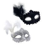HASTHIP® 2 Piezas Máscaras Venecianas para Mujer con Plumas Elegantes,Antifaz de Baile de Carnaval y Fiesta Disfraces,Máscara Ojos Negra y Blanca con Cinta Ajustable