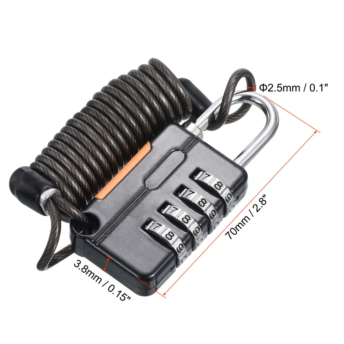HASTHIP 4 Digit Combination Luggage Cable Lock for Helmet and Suitcase with 3.3 ft Waterproof Steel Cable | Zinc Alloy Padlock