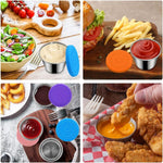 HASTHIP Small Condiment Containers for Salad Dressings featuring Leakproof Silicone Lids and Reusable Stainless Steel Cups 6 Pack 40ml