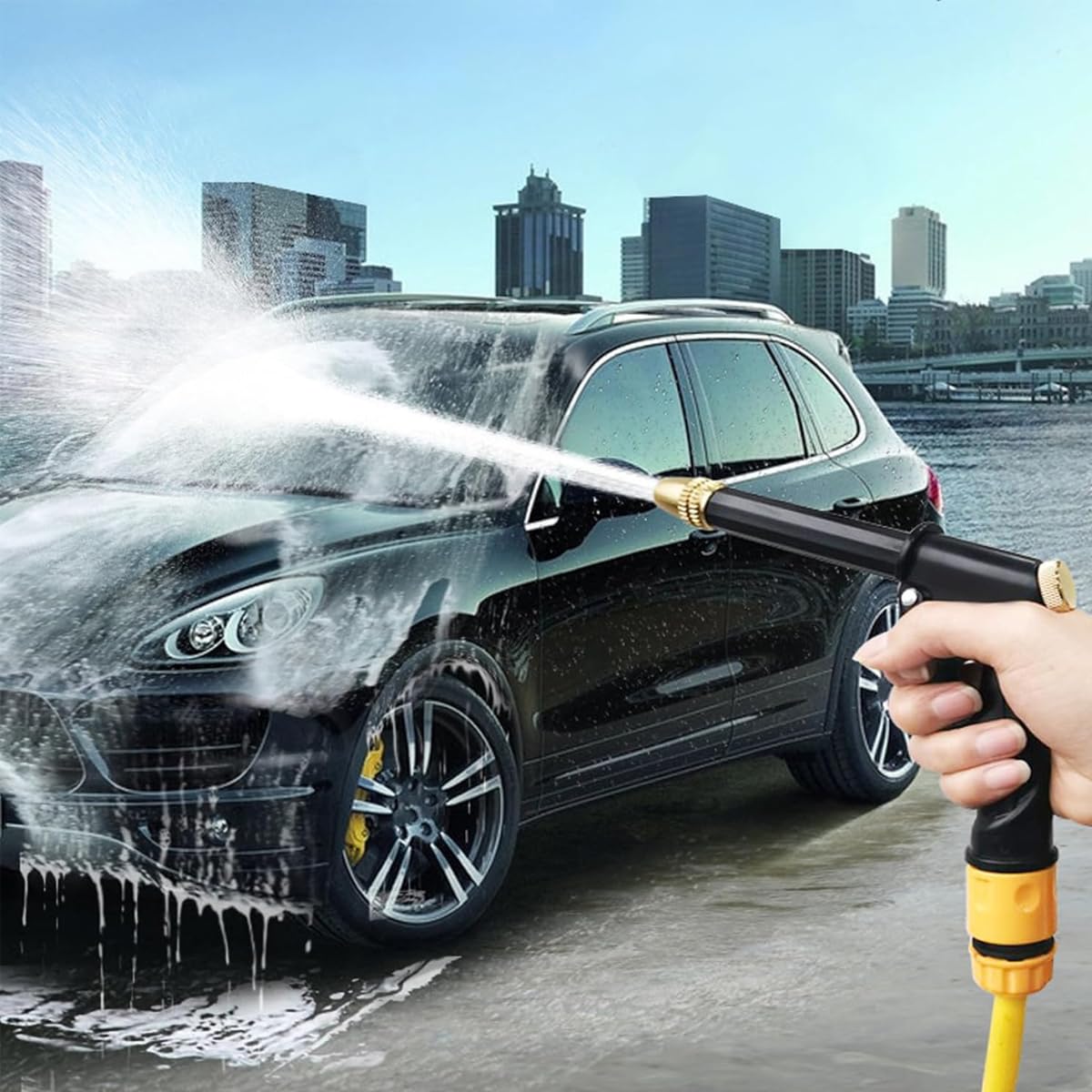 HASTHIP® High Pressure Water Spray Gun 7.2 inches Heavy Duty Metal Pressurized Sprayer Water Gun with 4 Spray Patterns Multi Purpose Water Spray Gun for Car Washing, Gardening, Watering, Irrigation