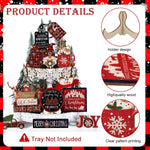 HASTHIP Christmas Decorations Set for Tiered Trays with 17 Wooden Pieces | DIY Holiday Decor