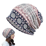 HASTHIP® Gorro Slouchy Mujer Invierno, Beanie de Punto Suave Floral, Bufanda Multifuncional, Sombrero Elegante Boho, Gorro Cálido Elástico para Clima Frío y Uso Diario Negro Talla Única