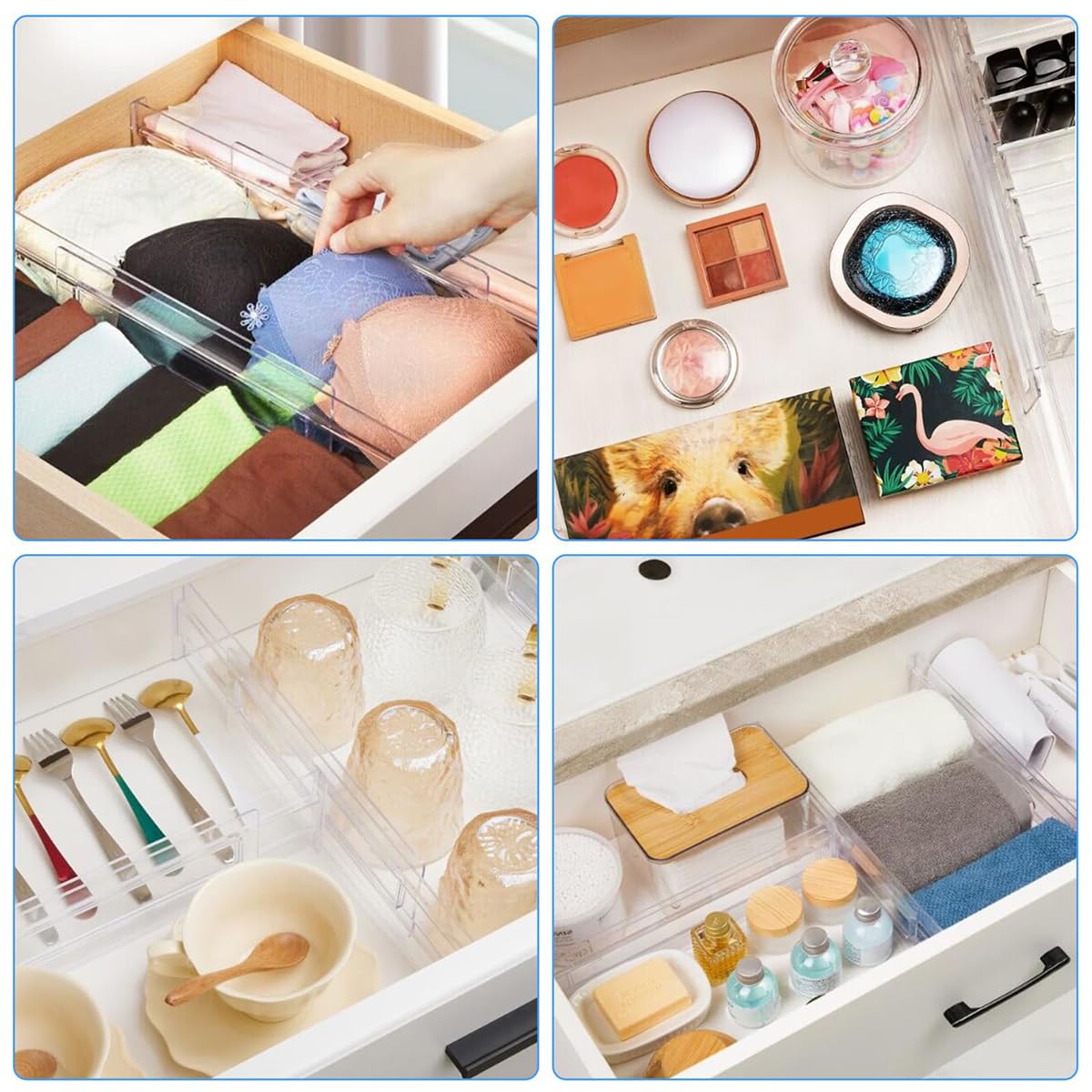 HASTHIP® 2Pcs Drawer Dividers Drawer Organizer Divider Adhesive Drawer Dividers 11''-20.5" Drawer Dividers Transparent Plastic Adhesive Drawer Dividers for Kitchen, Office, Wardrobe