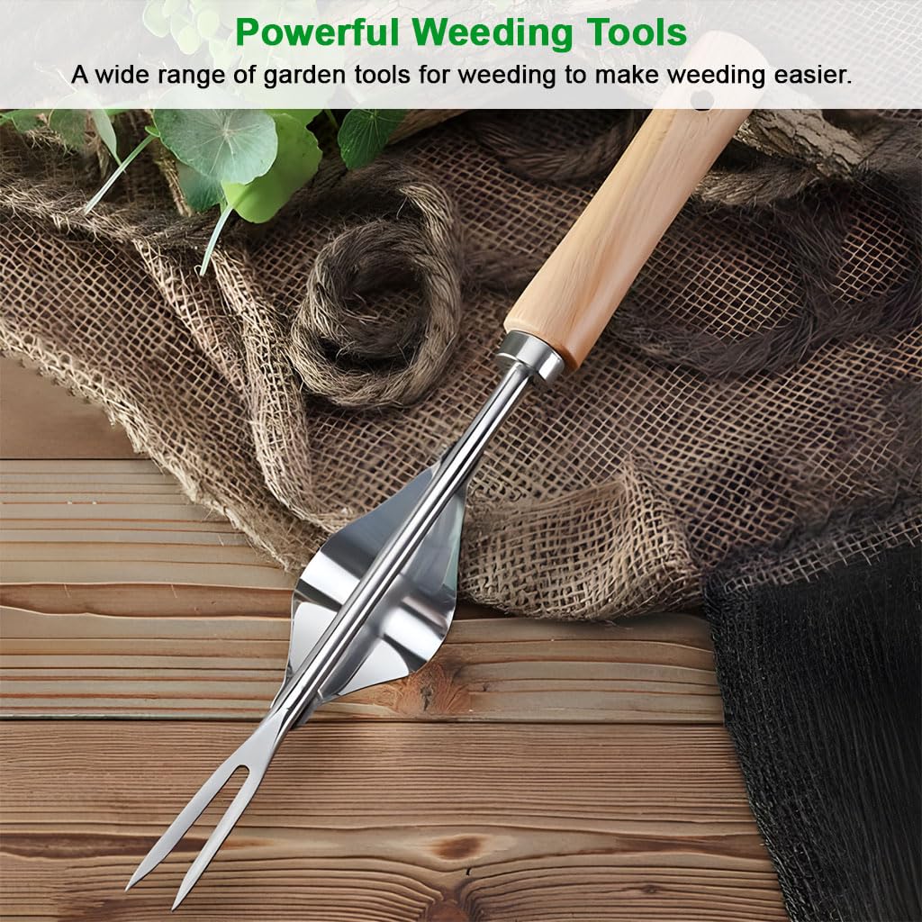 HASTHIP Gardening Weeder Tool for Multipurpose Use with 12.6 in Curved Hoe and Wooden Handle