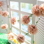 HASTHIP® Pink Paper Flower Garland 2.5 Meters, Tissue Pom Pom Floral Vine Decoration with Green Leaves, Romantic Boho Party Decor for Wedding, Baby Shower, Birthday