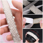 HASTHIP® 3 Rolls DIY Pearl Rhinestone Ribbon Tape 1cm/1.5cm/2cm Self Adhesive Glittering Rhinestone Tape Decorative Pearl Rhinestone Strips for DIY Bag, Art Decoration, Scrapbook, 1 Yard Per Roll