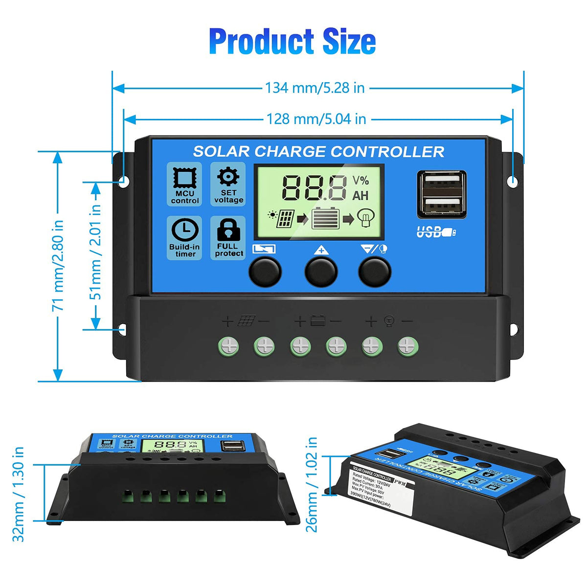 10A 12V 24V ABS Solar Panel Charger Controller Battery Regulator Dual USB LCD Display