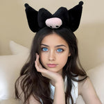 HASTHIP® Kawaii Kuromi Headpieces Gift Set of 9Pcs Kuromi Merchandise Includes Spa Plush Headband, Cartoon Headband, Scrunchy, Beaded Bracelet, Necklaces, Keyring, Stickers, Stationeries Pouch.