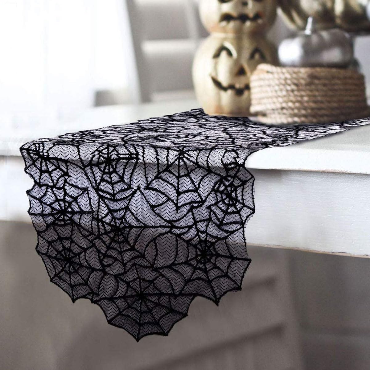 HASTHIP Halloween Table Runner for Parties with 45x180cm Black Lace Cobweb Design | Gothic Home Decor