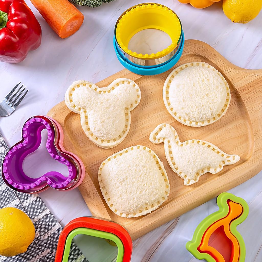 HASTHIP Kid Sandwich Cutter and Sealer Set with 66PCS Molds and Fruit Forks for Fun Lunches