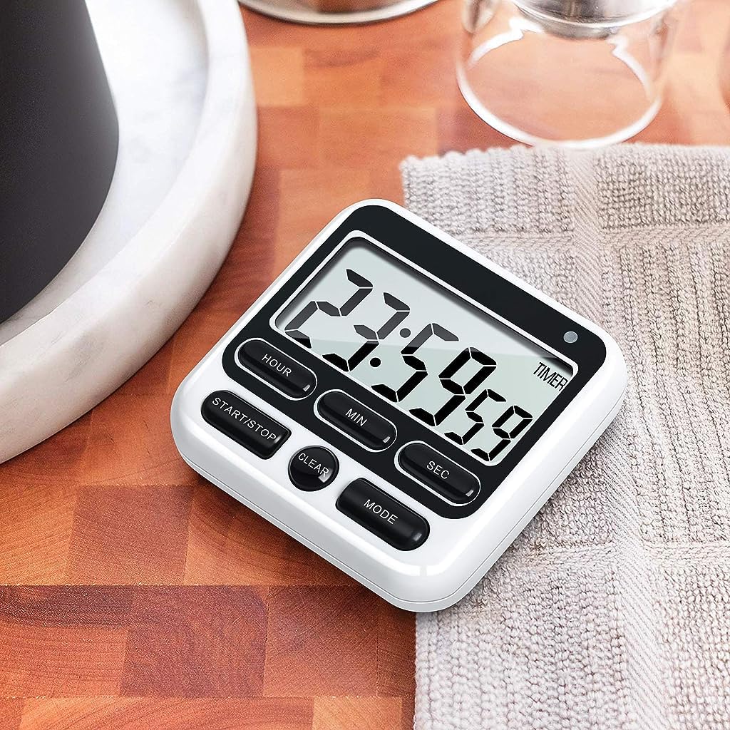 LCD Digital Kitchen Timer Magnet Alarm Clock 24hs Countdown Timer Time Reminder Baking Timer with Folding Bracket Battery Powered Timer for Kitchen, Study, Working Out (Battery Not Included)