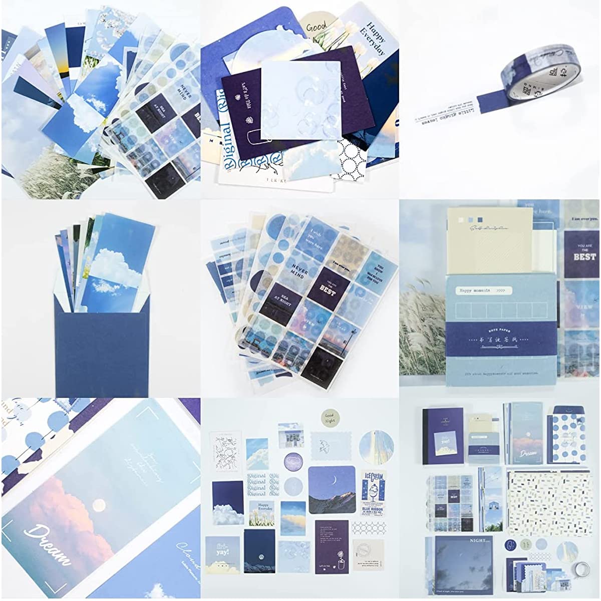 HASTHIP Scrapbook Kit for Journaling and DIY Crafts with 155 pcs A6 Notebook | Blue Clouds Style