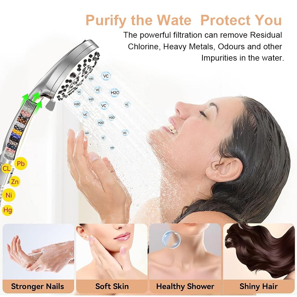 HASTHIP Handheld Shower Head for Bathroom with 10 Water Outlet Modes and 1.5 m Hose | Adjustable Spray for Home Use