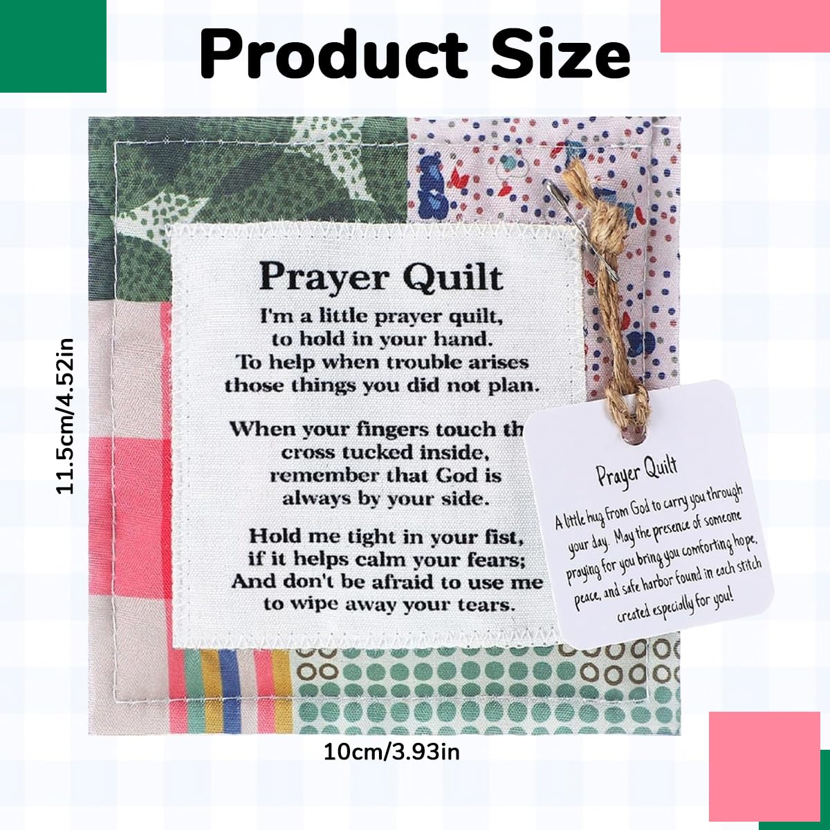 HASTHIP Prayer Quilt for Emotional Support featuring 3.9 in Size with Cross Inside | Comfort Gift