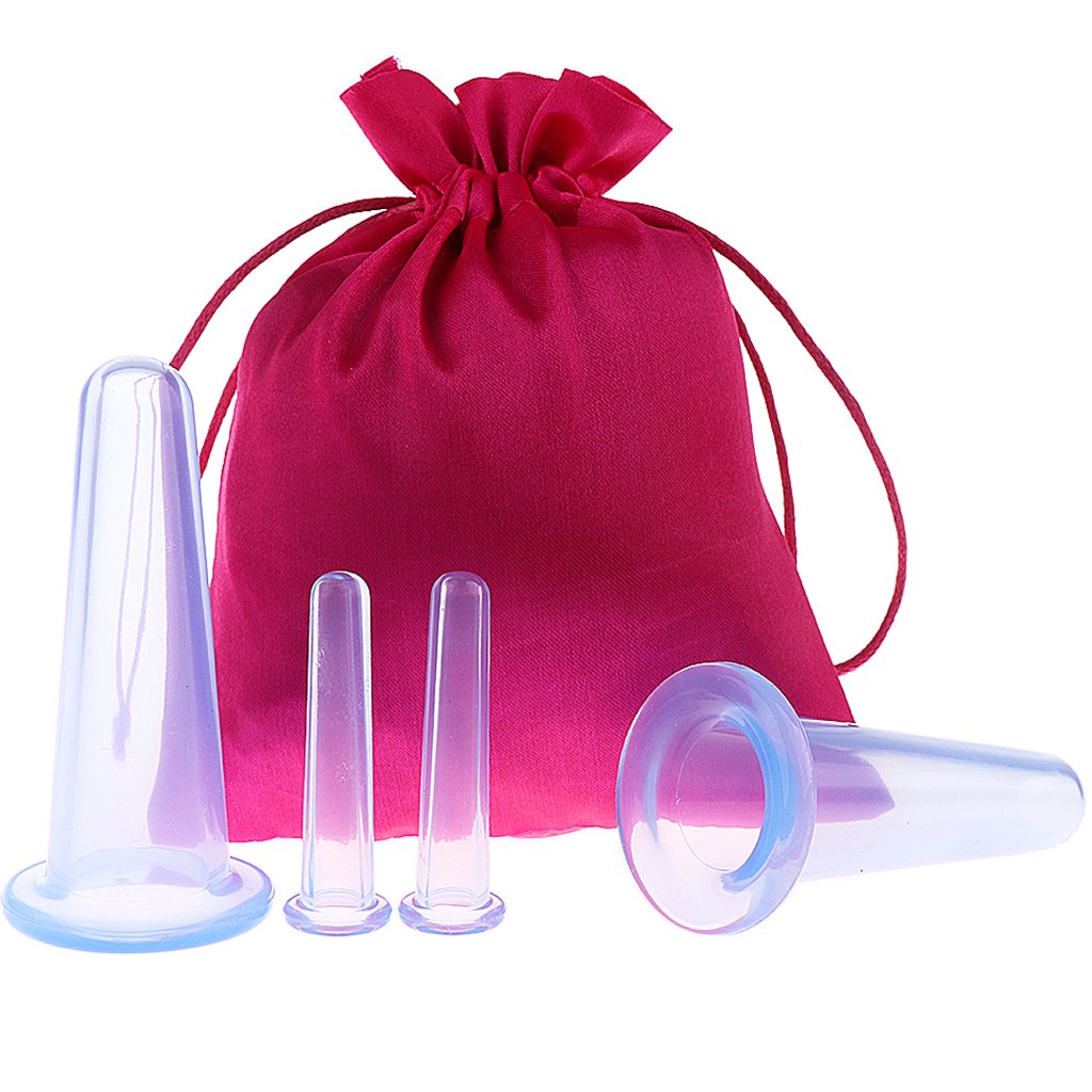 4pcs Silicone Vacuum Cupping Cups Massage Set with Bag Face Body Cups for Wrinkle Reducer,Collagen Stimulator,Pain Relief