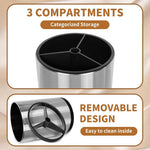 HASTHIP® Utensil Holder 360°Rotating Kitchen Cutlery Holder 3-Compartment Stainless Steel Utensil Holder Countertop Utensil Holder Kitchen Organizer Dinning Table Utensil Holder
