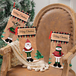 HASTHIP Christmas Stockings 3pcs 16 inch Linen Set for Fireplace and Tree | Elk Snowman Santa Design