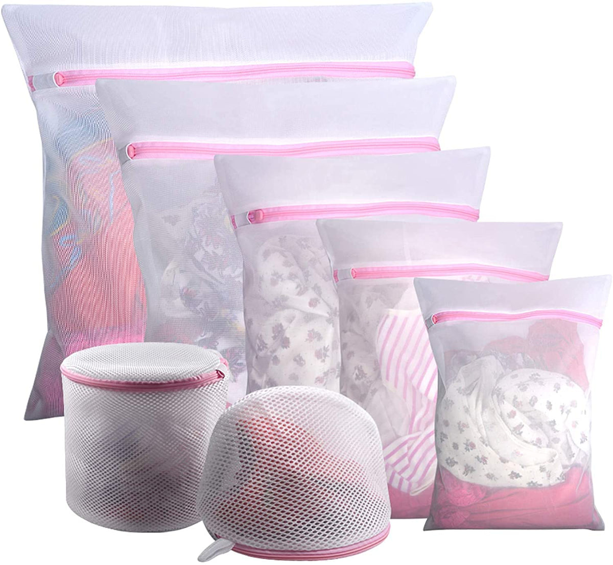HASTHIP Mesh Laundry Bag Set for Machine Wash with Auto Lock Zippers | 7 Piece Nylon